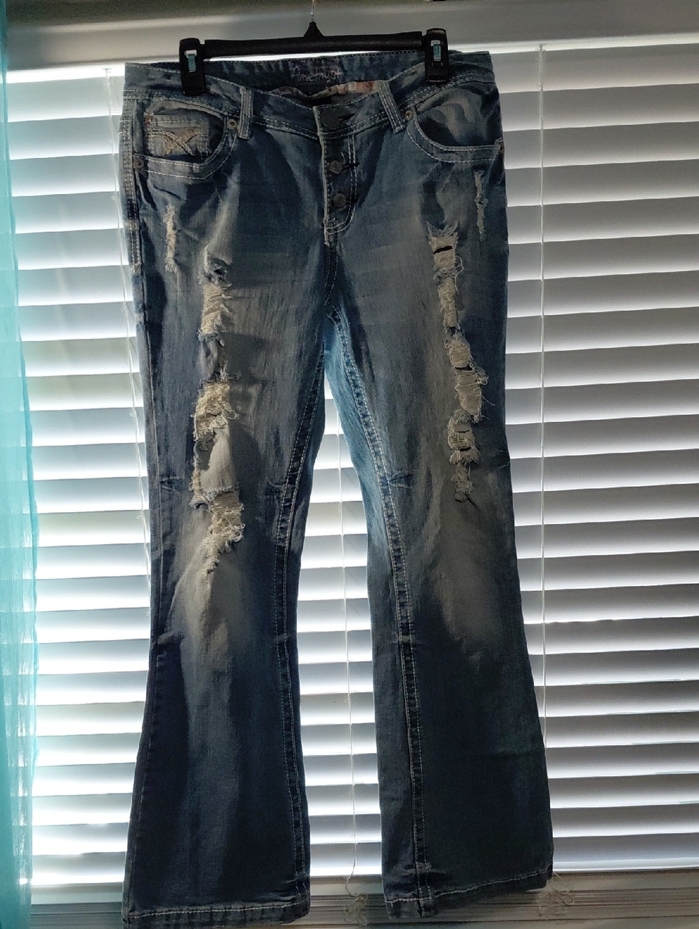 Amethyst Jeans Distressed Light Blue Flare Jeans
